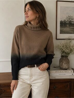 Ottod’Ame Italy Cashmere Wool Ombre Turtleneck Sweater Taupe Black Quiet Luxury